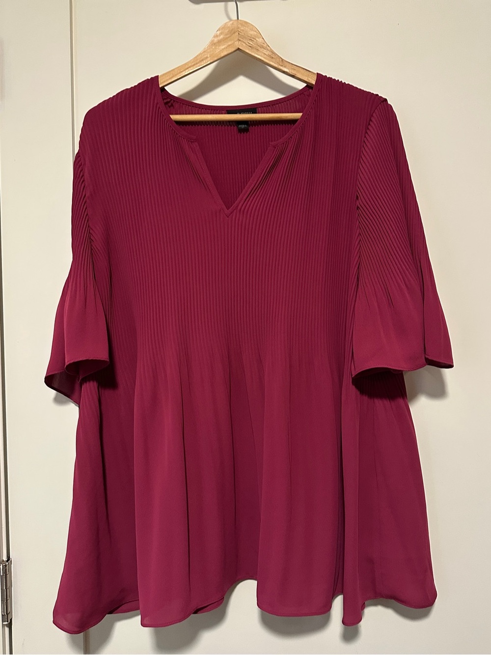 J. Jill Sunburst Wearever Pink Pleated V-Neck Tunic Blouse Bell Sleeve